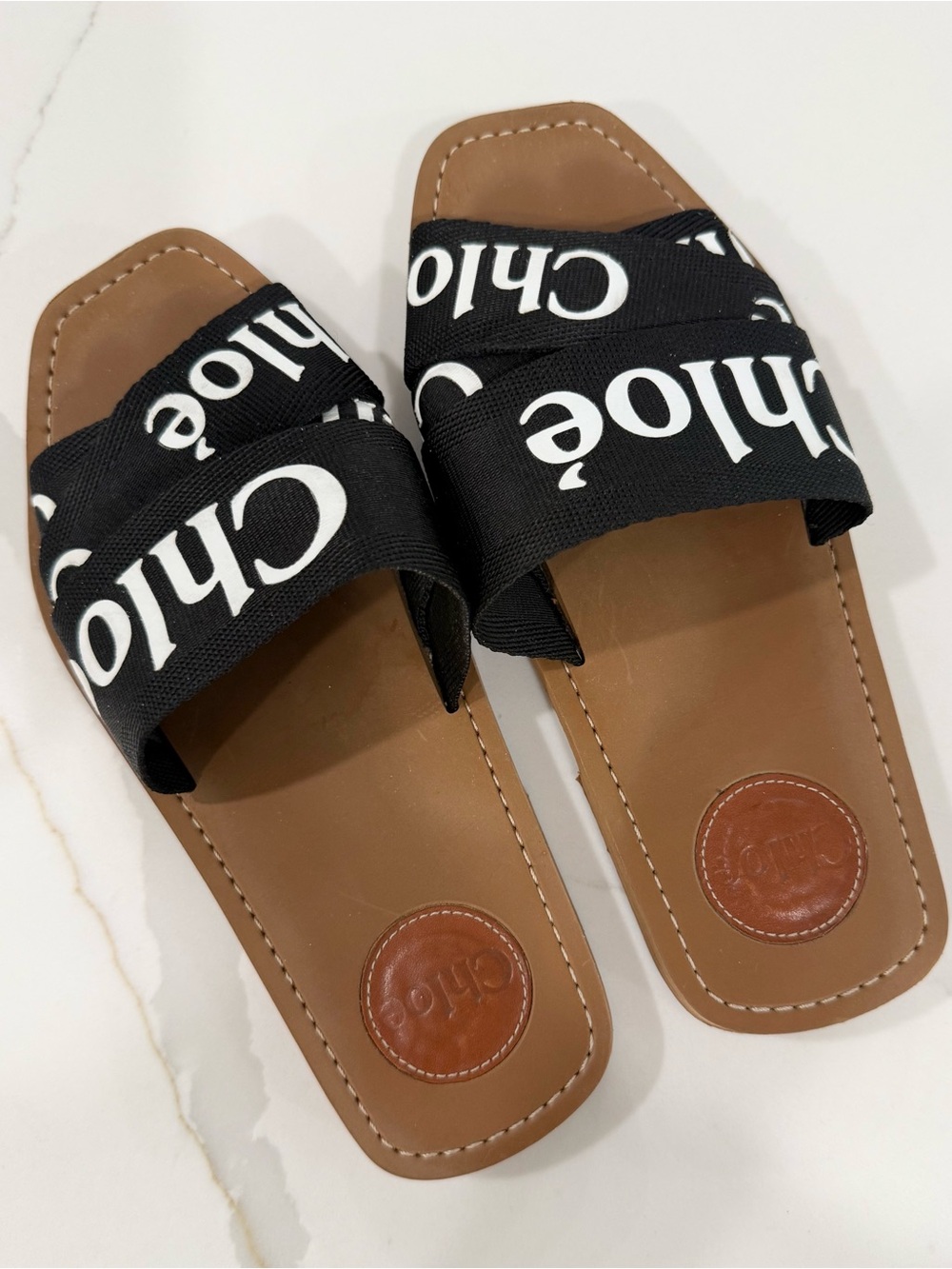 Chloé Black Logo Woody Canvas Slide Sandals (Sz 37) - Picture 3 of 4